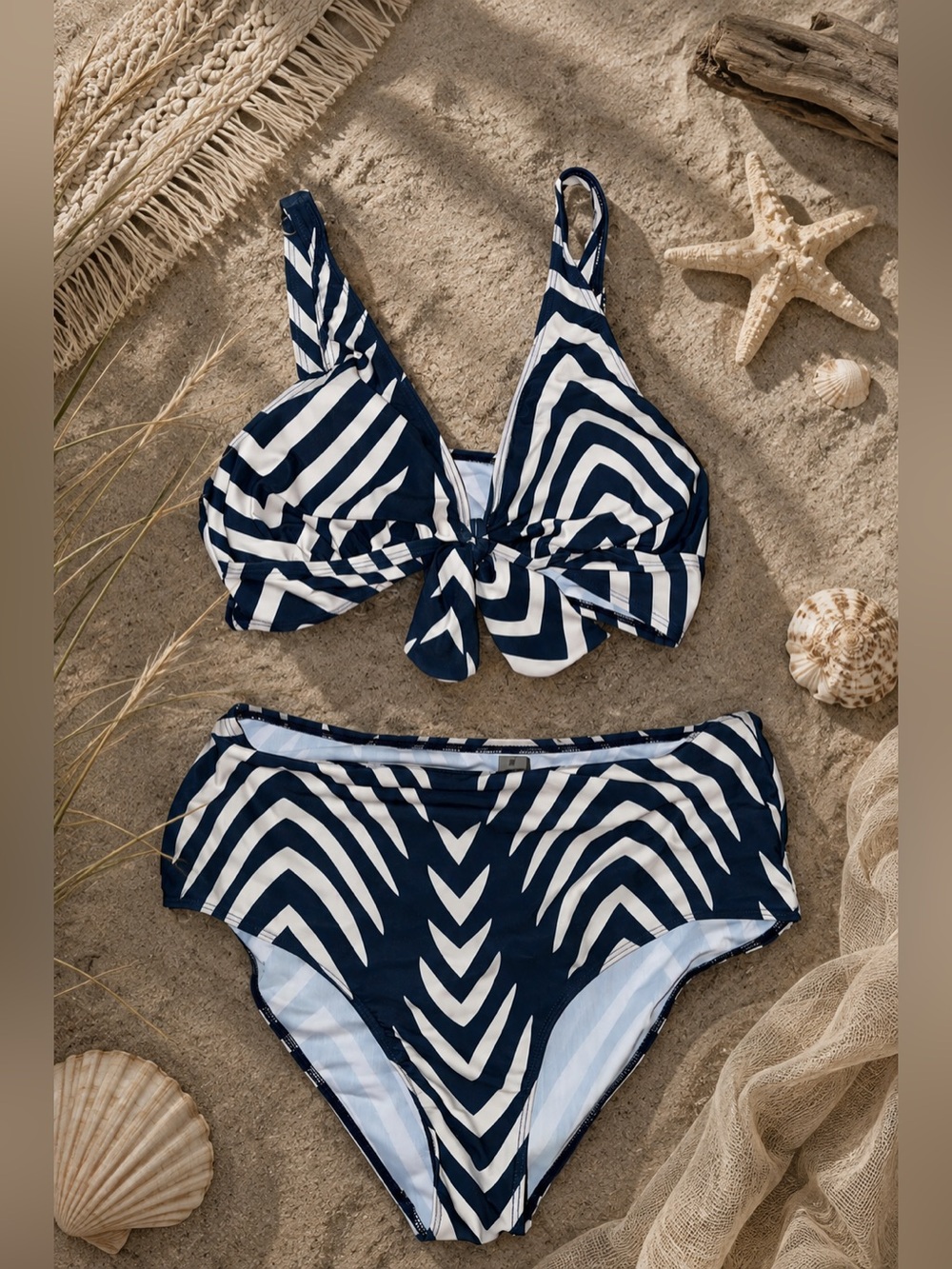 Women’s Navy & White Striped Tie-Front Bikini